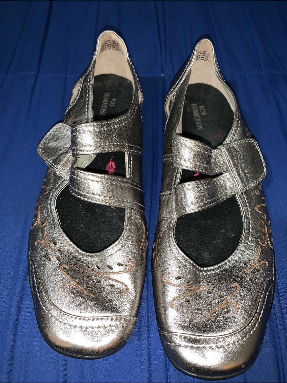 Ros Hommerson Chelsea Metallic Pewter Leather Mary Jane Comfort Flats Sz 8M